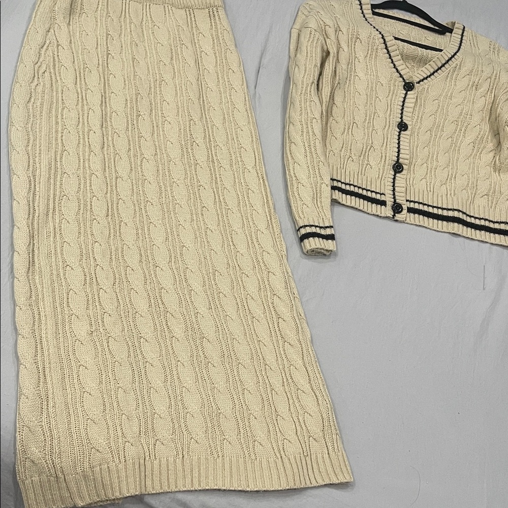 SHEIN Cream Cable Knit Maxi Skirt
